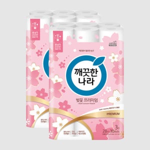 깨끗한나라 벚꽃 프리미엄 3겹 화장지 28m 벚꽃향 무형광 롤 휴지 2팩