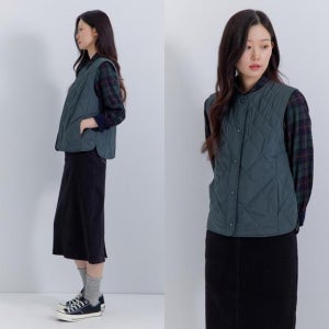 지센 [25FW] 체크안감 퀼팅 베스트 조끼 LSLWPA61 GE