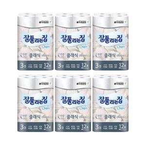 잘풀리는집 3겹 클래식 화장지 27m x 12롤 x 6팩 (총 72롤)