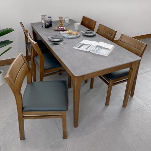 키마 6인용 원목 포세린 세라믹 식탁세트 식탁+의자6, 1800mm, 그레이