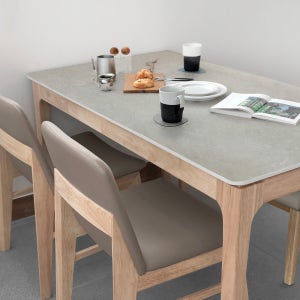 뉴텔라 내추럴 4인용 원목 포세린 세라믹 식탁세트 식탁+의자2+쿠션벤치1, 1400mm, 양면세라믹
