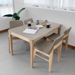 뉴텔라 내추럴 4인용 원목 포세린 세라믹 식탁세트 식탁+의자4, 1400mm, 양면세라믹