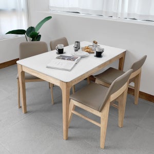 뉴텔라 내추럴 4인용 원목 포세린 세라믹 식탁세트 식탁+의자4, 1400mm, 퓨어화이트