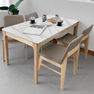 뉴텔라 내추럴 4인용 원목 포세린 세라믹 식탁세트 식탁+의자4, 1400mm, 마블화이트