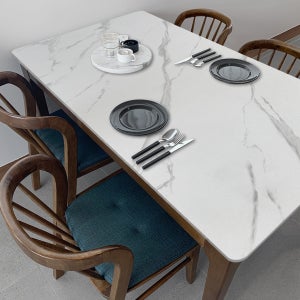 하프 4인용 원목 포세린 세라믹 식탁세트 식탁+의자4, 1400mm, 마블화이트