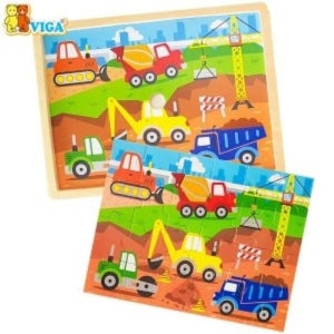 비가 영 유아 용품 VIGA 24피스퍼즐 중장비 동퍼즐 매트 완구 V51463 원목 출산