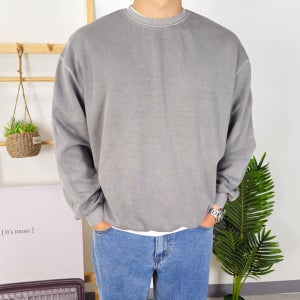 더핏 남성용 피그먼트 워싱 오버핏 무지 맨투맨 블랙 M