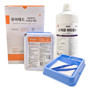 드레싱키트 일회용 큐어패드 포셉 거즈 드레싱세트 10개입 + 소독용에탄올 1L 1개