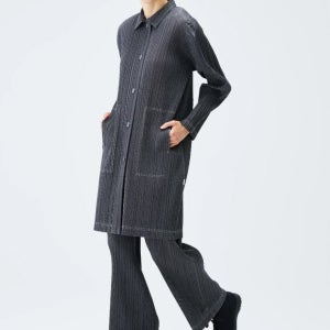 플리츠플리즈 코튼 데님 롱재킷 JA242