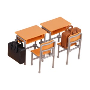 MMC 레트로 교실 책상 의자 2세트 미니어처 DIY 장식 소품