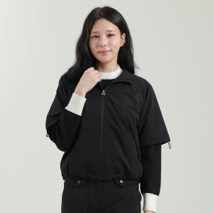 여성골프점퍼 간절기용 반팔 바람막이 아우터 스트링 디테일 방풍 기능 사선 자수포인트