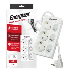 에너자이저 고용량 멀티탭 납작플러그 개별스위치 과부하차단 / 화이트 3구 2M