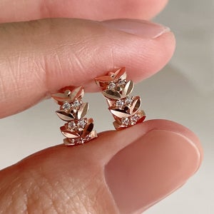 14k 18k 월계수 리프 큐빅 원터치 귀걸이 데일리 심플