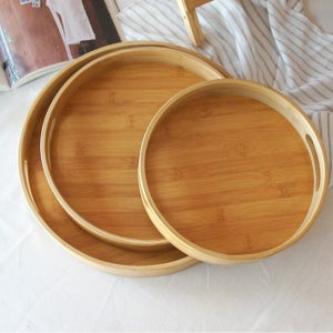 원형 손잡이 내츄럴우드트레이 나무 원목 쟁반 카페