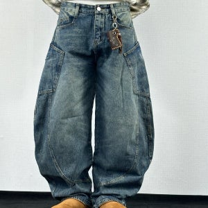 커브컷 벌룬 데님 팬츠 남여공용 청바지 진 와이드 힙 고퀼 커브드 커플