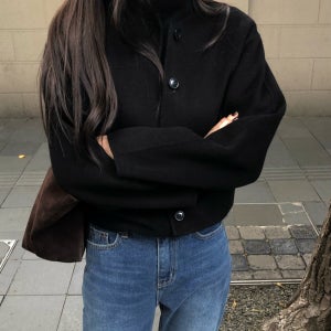 모아니 울캐시 핸드메이드 자켓 - 여성 크롭 노카라 루즈핏 벌룬 드롭숄더 프리사이즈 간절기