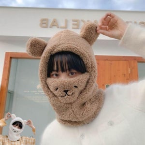 여성 겨울 퍼 귀덮는 귀여운 토끼 귀 방한마스크 모자