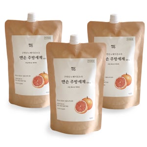 맨손 주방세제 리필용 과일세정제 세척 베이킹소다 함유 자몽향 580ml, 3개