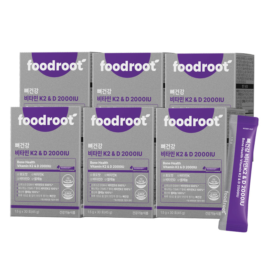 푸드루트 뼈건강 비타민 K2 &amp; D 2000IU 30포, 6개