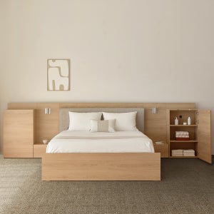 슬립퍼 허쉬 헤드형 원목 수납 호텔 침대 프레임 Q.K(퀸.킹겸용), 내추럴오크