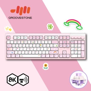 [크리스탈조명 포함] 그루브스톤 GV10M 8K 수제윤활 104키 게이밍 유무선 기계식 키보드 핑크크레용, 저소음밀키축, 45g