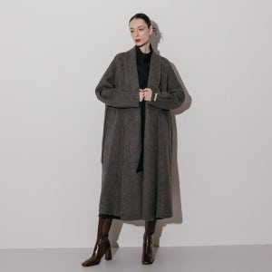 핸드메이드 울 헤링본 히든 스트랩 숄 롱코트