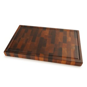 BOUMBI 탄화느티 엔드그레인 도마 물홈형 사각대 원형