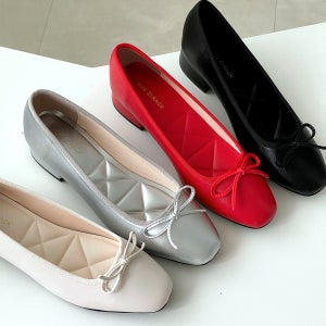 리본 스퀘어 발편한 키높이 속굽 플랫 단화 3CM