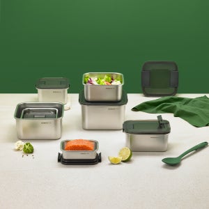 코멕스 스텐킵스 슬라이드투락 정사각 낮은형 500ml 반찬통 스테인레스 밀폐용기 밀프랩