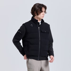 남성 니트 하이브리드 숄더 프리 스윙 구스다운 자켓 블랙