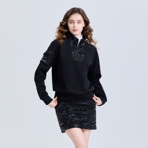 여성 카모 하이넥 반집업 기모 긴팔 티셔츠 블랙