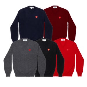 2025 꼼데가르송 긴팔 니트 스웨터 브이넥 라인스톤 레드와펜 남녀공용