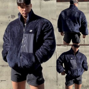 빅사이즈 남자 양털 후리스 집업 기모 오버핏 보아털 아노락 뽀글이 바람막이 운동 자켓