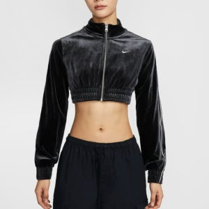 국내매장판 나이키 여성 스포츠웨어 컬렉션 크롭 벨루어 풀집 탑 FZ3680-010