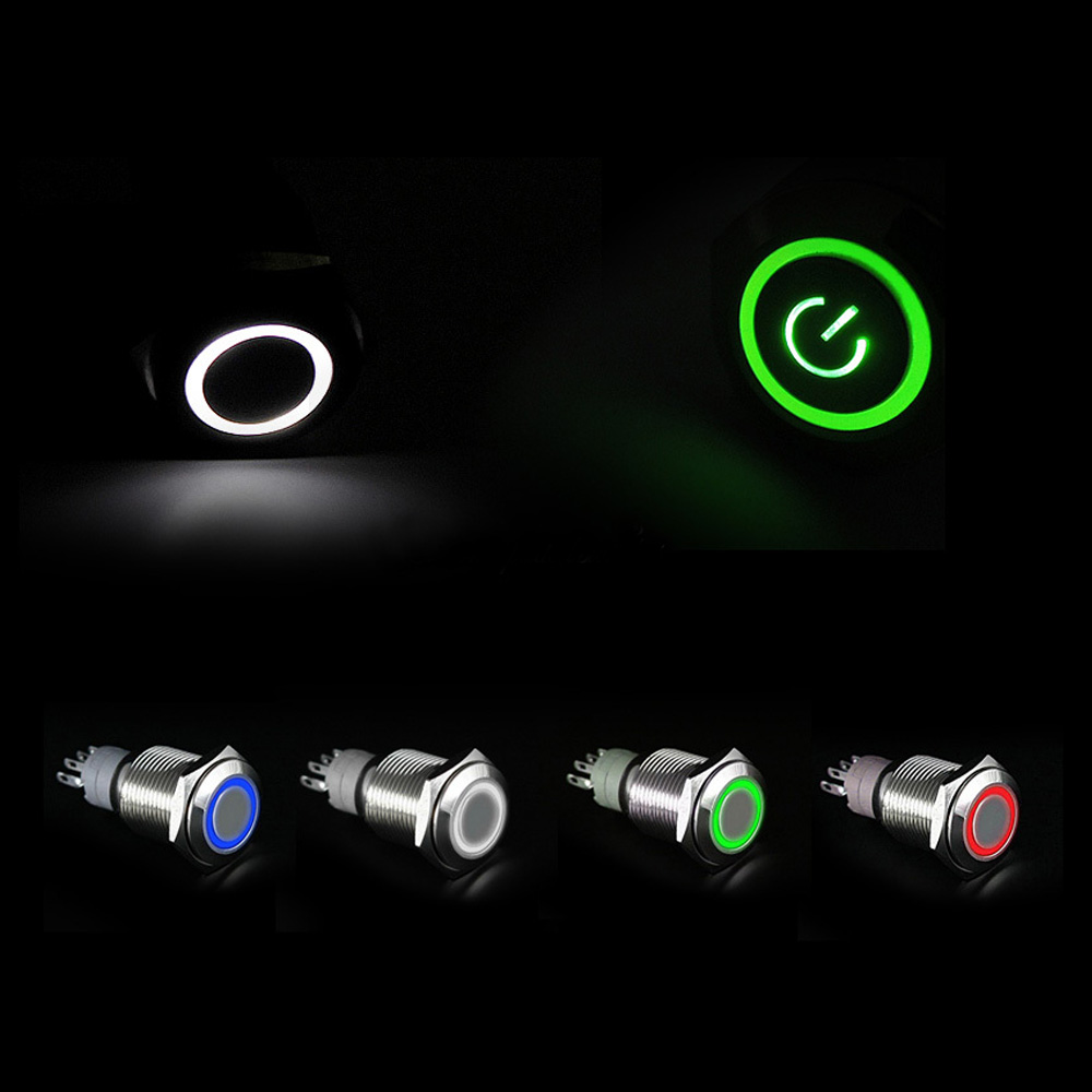 LED 크롬 스위치 19mm 푸쉬온 푸쉬락 램프 DC 12V 스위치 DIY 버튼 자동차