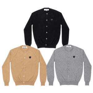 2025년 꼼데가르송 울 니트 가디건 여성 라운드넥 스톤 블랙와펜