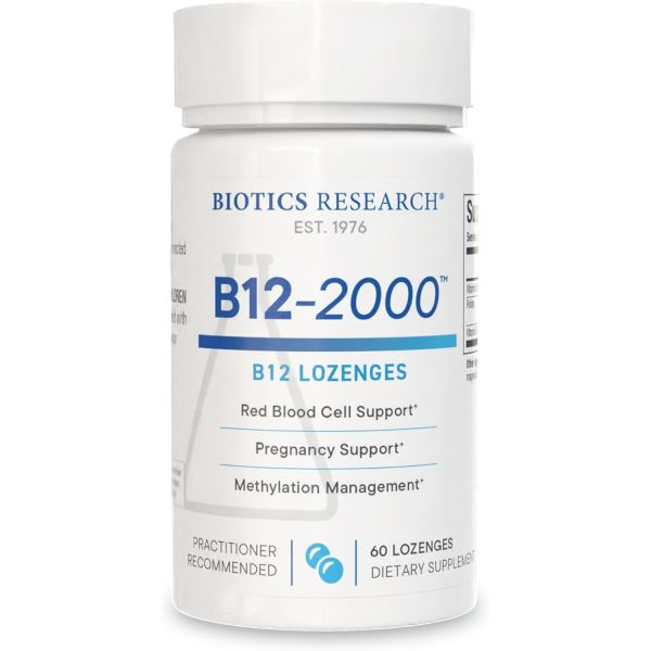 바이오틱스 리서치 <b>B122000</b> <b>비타민</b>B12 2000<b>mcg</b> B6 엽산 B12 설하정 메틸화 지원 고용량 흡수율 높음 천연 베리 맛 쉽게 녹 제품 60정 Botcs Researc