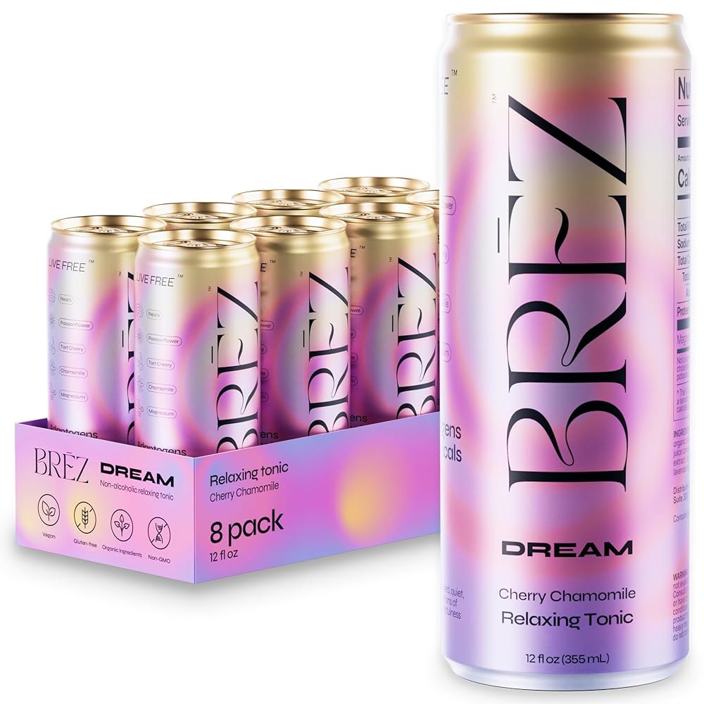 BR ēZ 드림 레이시 버섯 음료, 레이시, 카모마일, 타르트 체리, 마그네슘 &amp; L-<b>테아닌</b>이 함유된 무주입 <b>릴렉싱</b> 토닉, 적응제 음료로 수면, 평온 및 기분을 위한 12온스 -