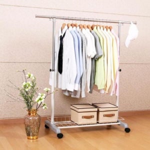 선반행거 이동식 1단 폭90~140cm 높이 조절 가능 옷걸이행거스탠드 헹거 바퀴