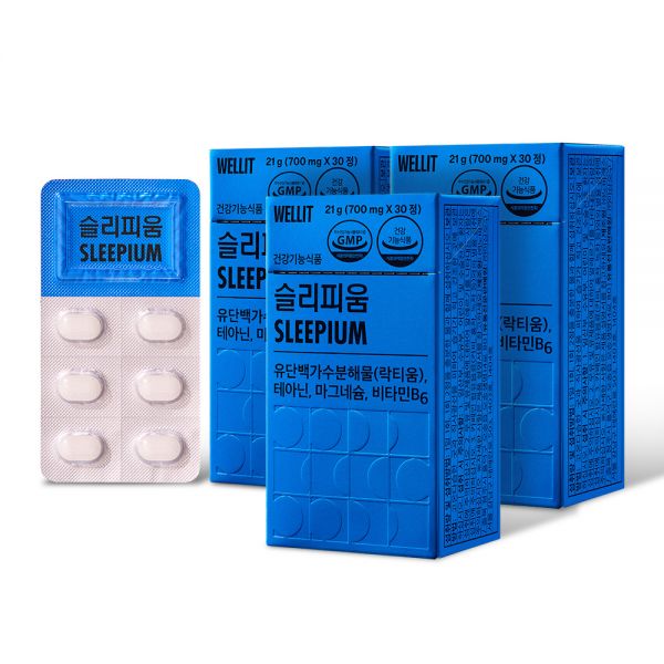 웰릿 <b>슬리피움</b> 락티움 L 테아닌 수면 질 개선 30정 3box