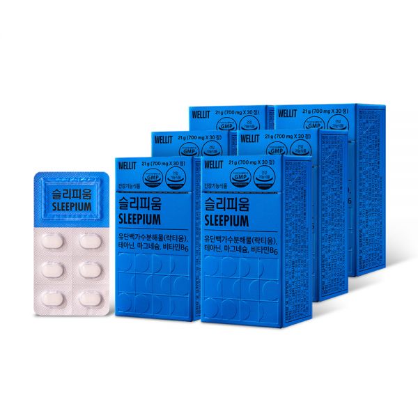 웰릿 <b>슬리피움</b> 락티움 L 테아닌 수면 질 개선 30정 6box