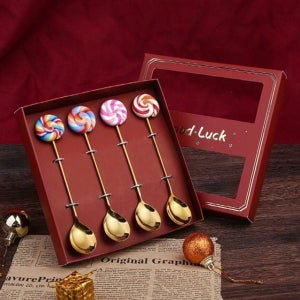 롤리팝 7day 티스푼 4P 선물세트 골드 티타늄 코팅 다과스푼세트 주방소품 미니스푼 판촉물