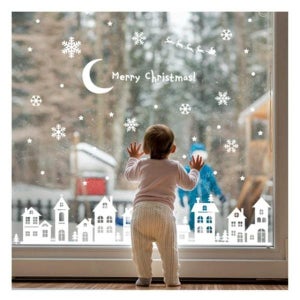 대형 빅 인테리어모던스티커 눈내리는마을 B1HI-6004L 그래픽스티커 겨울 화분 꾸미기 눈꽃 커피