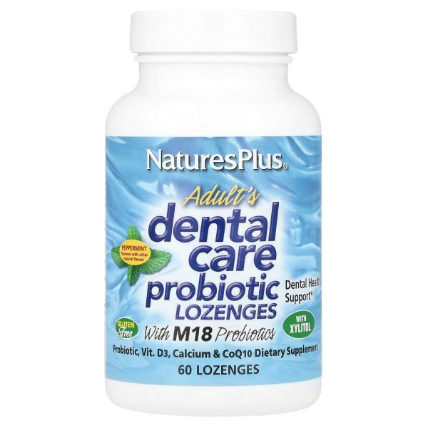 NaturesPlus 성인용 <b>치아</b> 케어 프로바이오틱 사탕 정제 페퍼민트 사탕 정제 60정