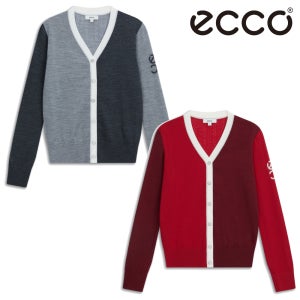 에코 골프 어패럴 여성 골프웨어 라운드 니트 가디건 배색 울 스웨터 자켓 RCCSJ2015