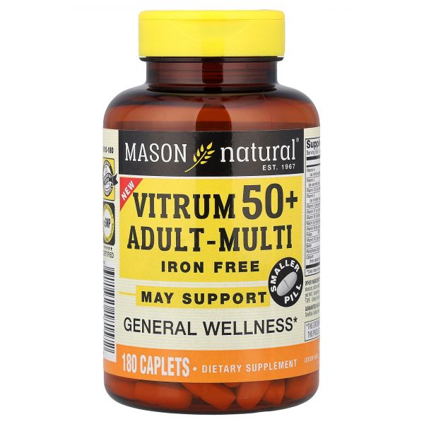 Mason Natural <b>Vitrum 50</b>+ <b>어덜트-멀티</b> 철분 무함유 180정