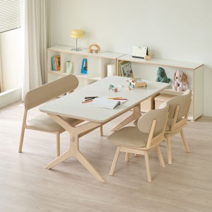 홈앤힐 리프 원목 포세린 세라믹 낮은식탁세트 4인 1400 단면(회전의자2+벤치)