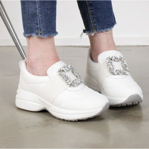 스퀘어 큐빅 여성 슬립온 발편한 발등밴드 통굽 단화