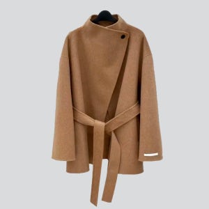 여성 울100 핸드메이드 숄카라 반코트 벨티드 숏 코트