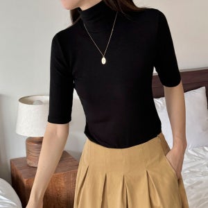 모크넥티셔츠 5부 반목티 이너 목티 얇은 목폴라 폴라티